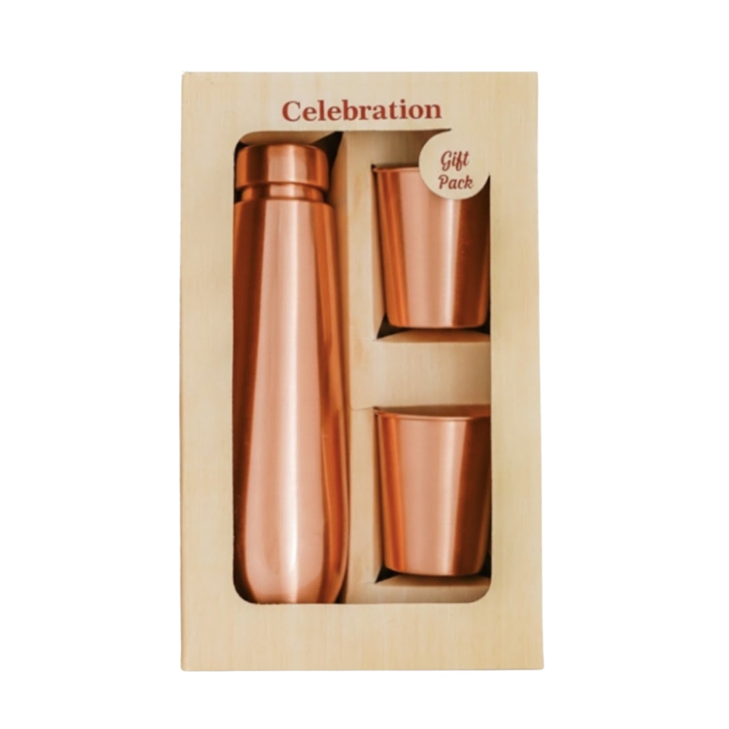Premium Copper Bottle & Glass Celebration Gift Pack (800 ML Bottle + 2 Glasses)