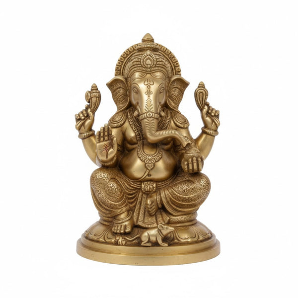 Handcrafted Pure Brass Lord Ganesha Idol 15 Inch | Premium Ganpati Murti for Home, Temple & Gifting