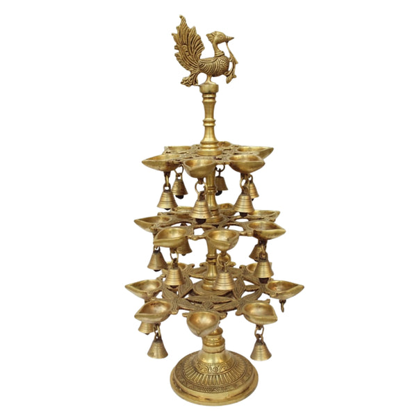 Handcrafted Brass Peacock Deepam – Traditional South Indian Multi-Tier Oil Lamp (22 Inch)