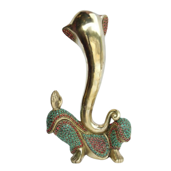 Handcrafted Brass Stone Work Ganesha Idol with Elongated Trunk – 17 Inch