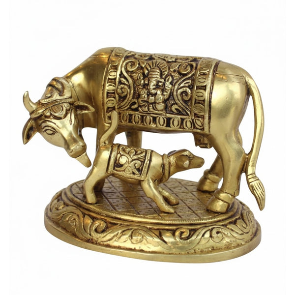 Sacred Brass Cow & Calf Idol | Kamdhenu Symbol of Abundance & Blessings