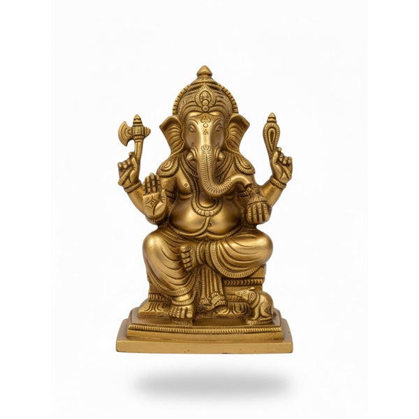 Brass Vighnaharta Ganesha Idol – Pure Brass 8 Inch Handcrafted Murti