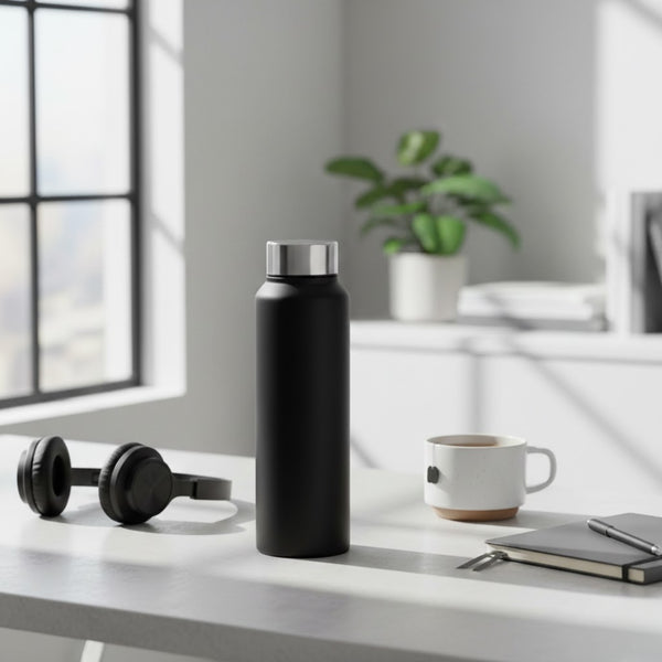 Matte Black Stainless Steel Water Bottle – 750 ML / 1000 ML | Lightweight & Rust-Resistant