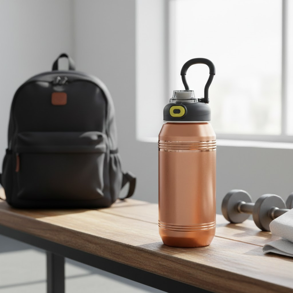 Shilpveda Pure Copper Water Bottle with Carabiner Cap – 1100 ml