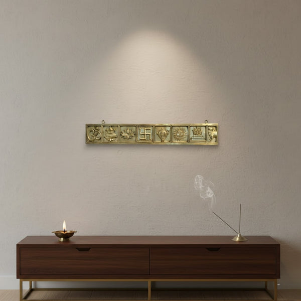 Handcrafted Brass Ashtamangala Wall Hanging Panel – Sacred Symbols of Positivity & Prosperity