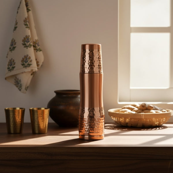 Shilpveda Hammered Copper Water Bottle – 750 ml Pure Ayurvedic Copper
