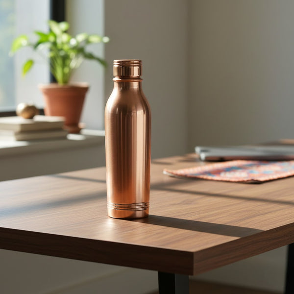 Pure Copper Water Bottle 750 ML | 99% Copper Ayurvedic Drinking Bottle
