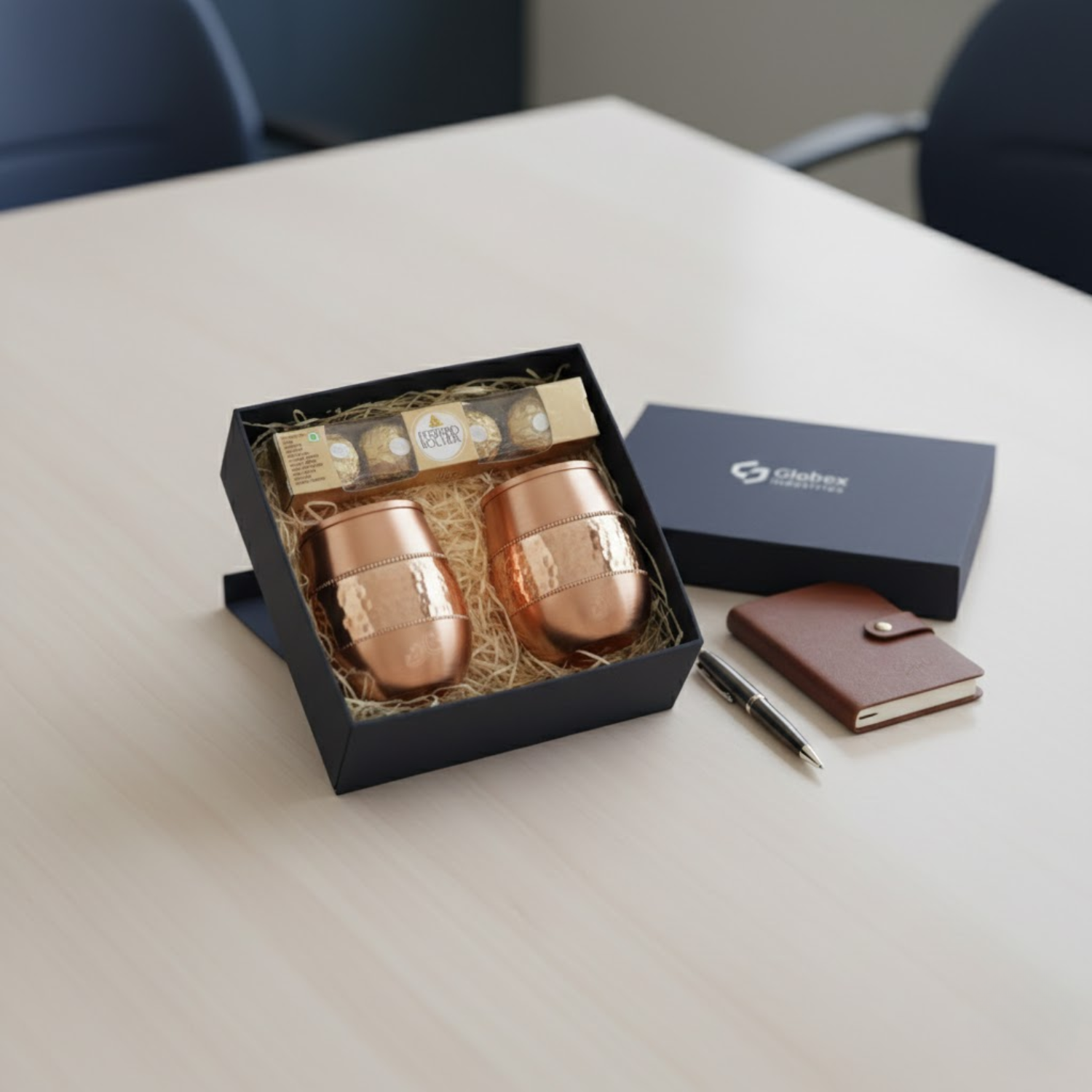 Pure Copper Tumbler Gift Set (300 ML) with Ferrero Rocher | Luxury Festive Gifting