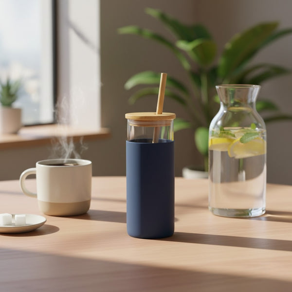 Borosilicate Glass Tumbler with Bamboo Lid & Straw 480ml | Eco Drinkware