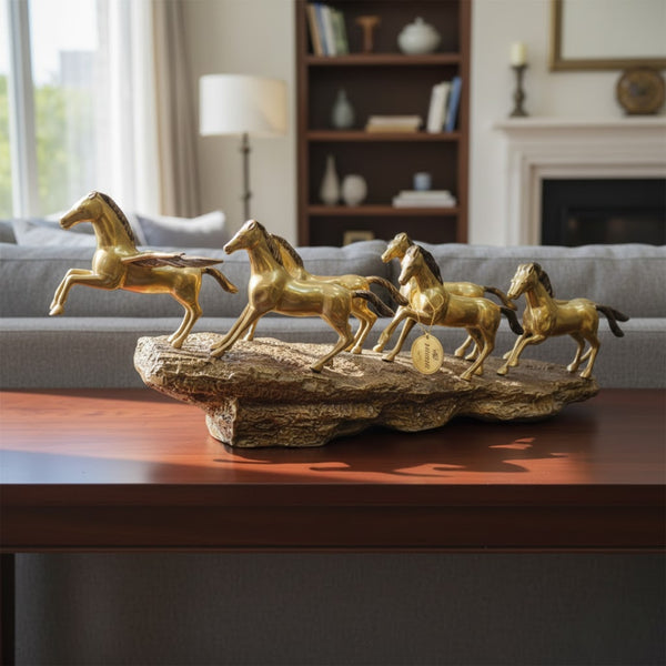 Grand Handcrafted Brass Running Horses Sculpture – Monumental Luxury Décor for Elite Spaces