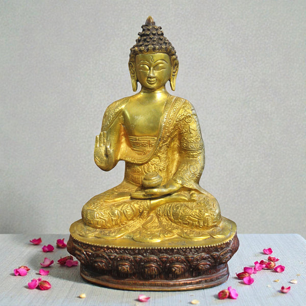 Handcrafted Brass Buddha Idol in Abhaya Mudra