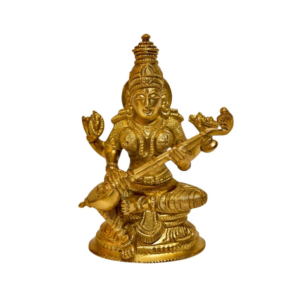 Antique Finish Brass Goddess Saraswati Idol – Premium Spiritual Décor
