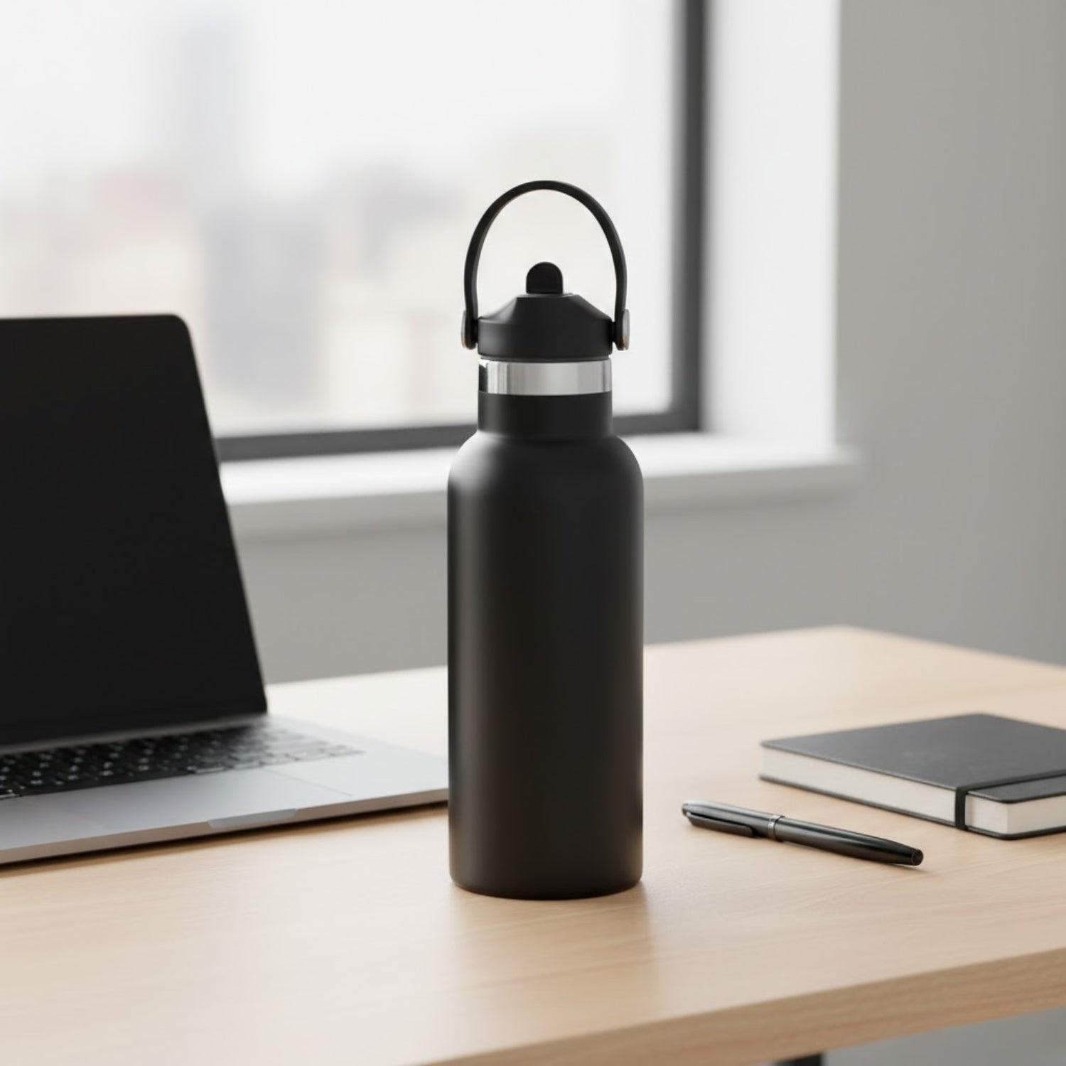 Black stainless steel vacuum bottle 500 ml for gym and daily use