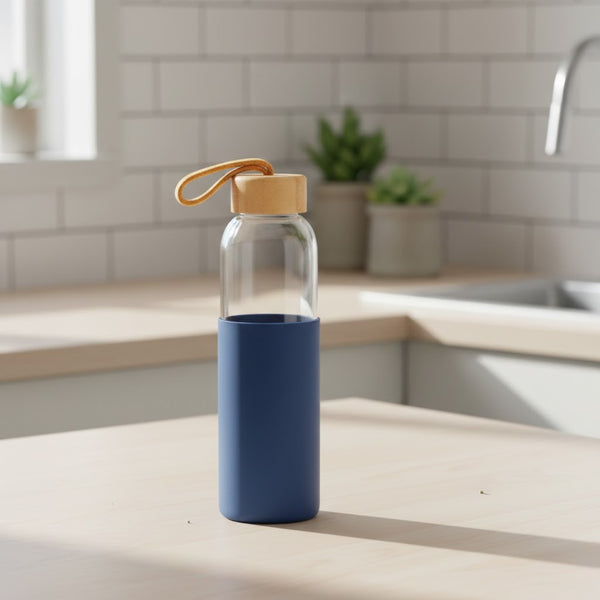 Borosilicate Glass Bottle with Silicone Sleeve & Wooden Lid – 600 ml