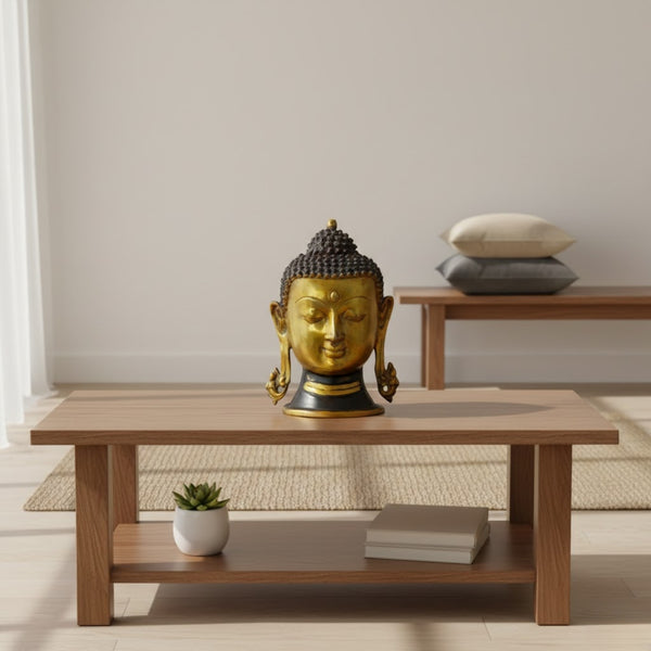 Handcrafted Brass Buddha Head Idol with Antique Polish – 11 Inch