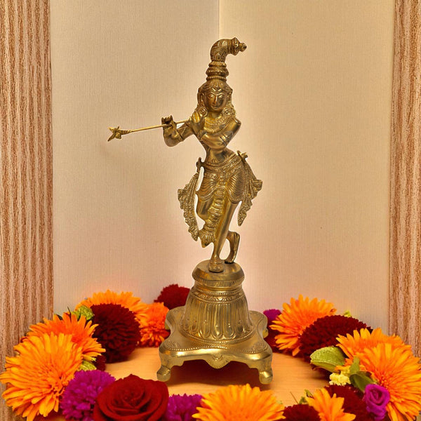 Handcrafted Brass Krishna Playing Flute Statue