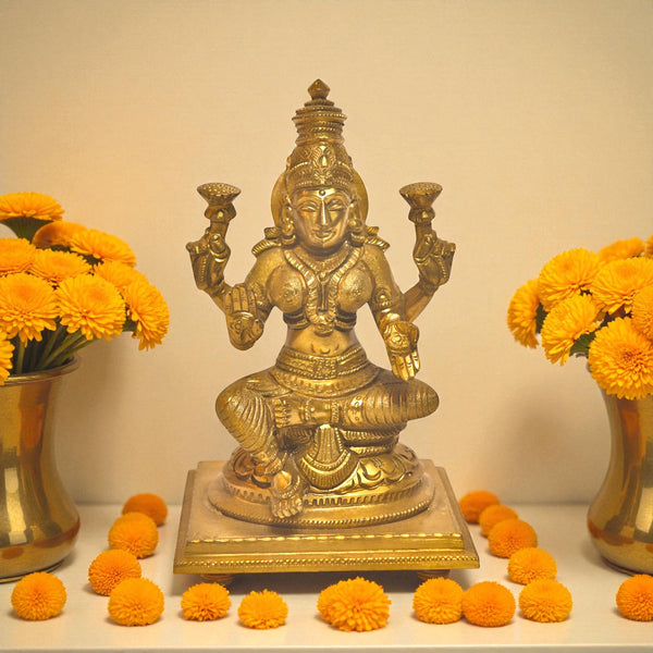 Handcrafted Brass Goddess Lakshmi Idol for Home Temple & Decor