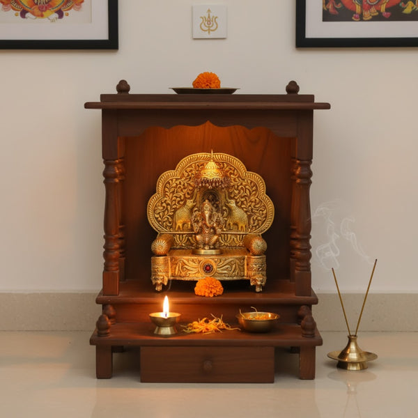 Handcrafted Brass Pooja Singhasan with Lakshmi & Elephant Motifs