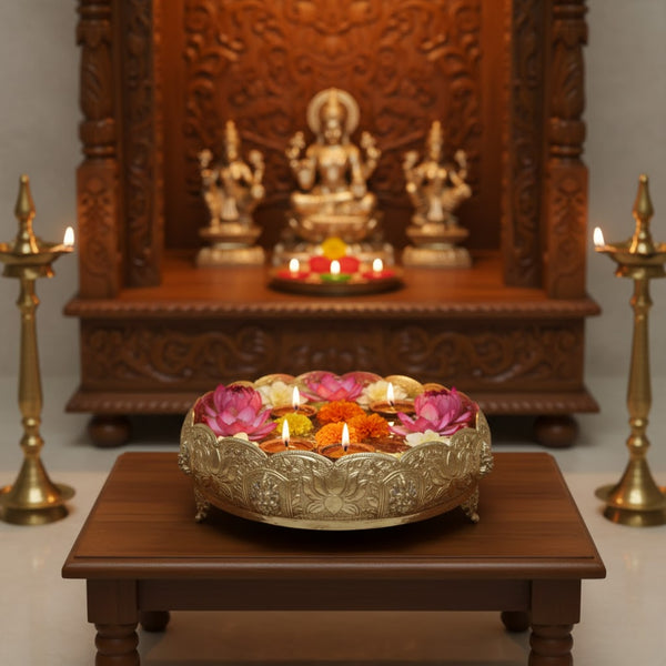Handcrafted Brass Urli with Goddess Lakshmi