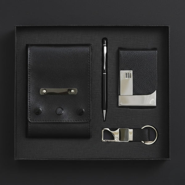 Premium Black Corporate Gift Set | Diary, Pen, Card Holder & Keychain Combo