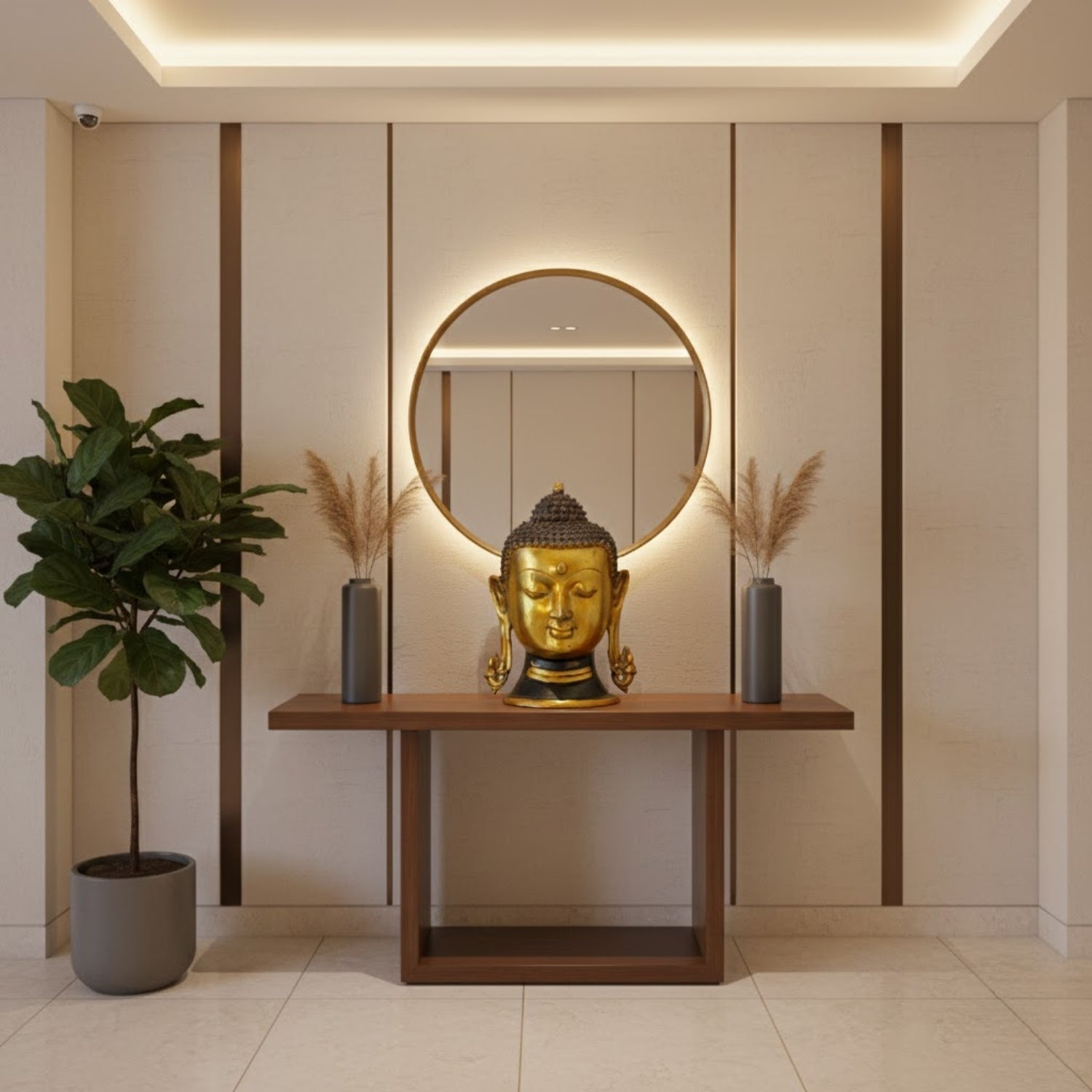 Handcrafted Brass Buddha Head Idol with Antique Polish – 11 Inch