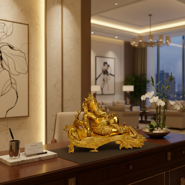 Antique Finish Brass Lord Ganesha Deewan Idol – Premium Spiritual Décor