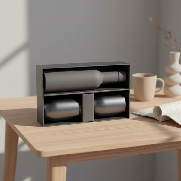 Premium Matte Grey Bottle & Steel Tumbler Gift Set | Luxury Drinkware Combo