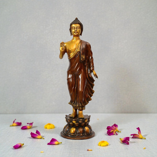 Handcrafted Standing Buddha Brass Statue