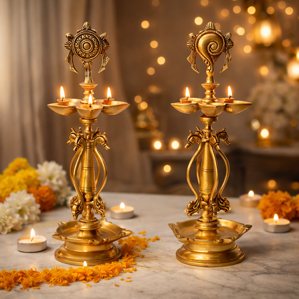Handcrafted Brass Nilavilakku Oil Lamp Set