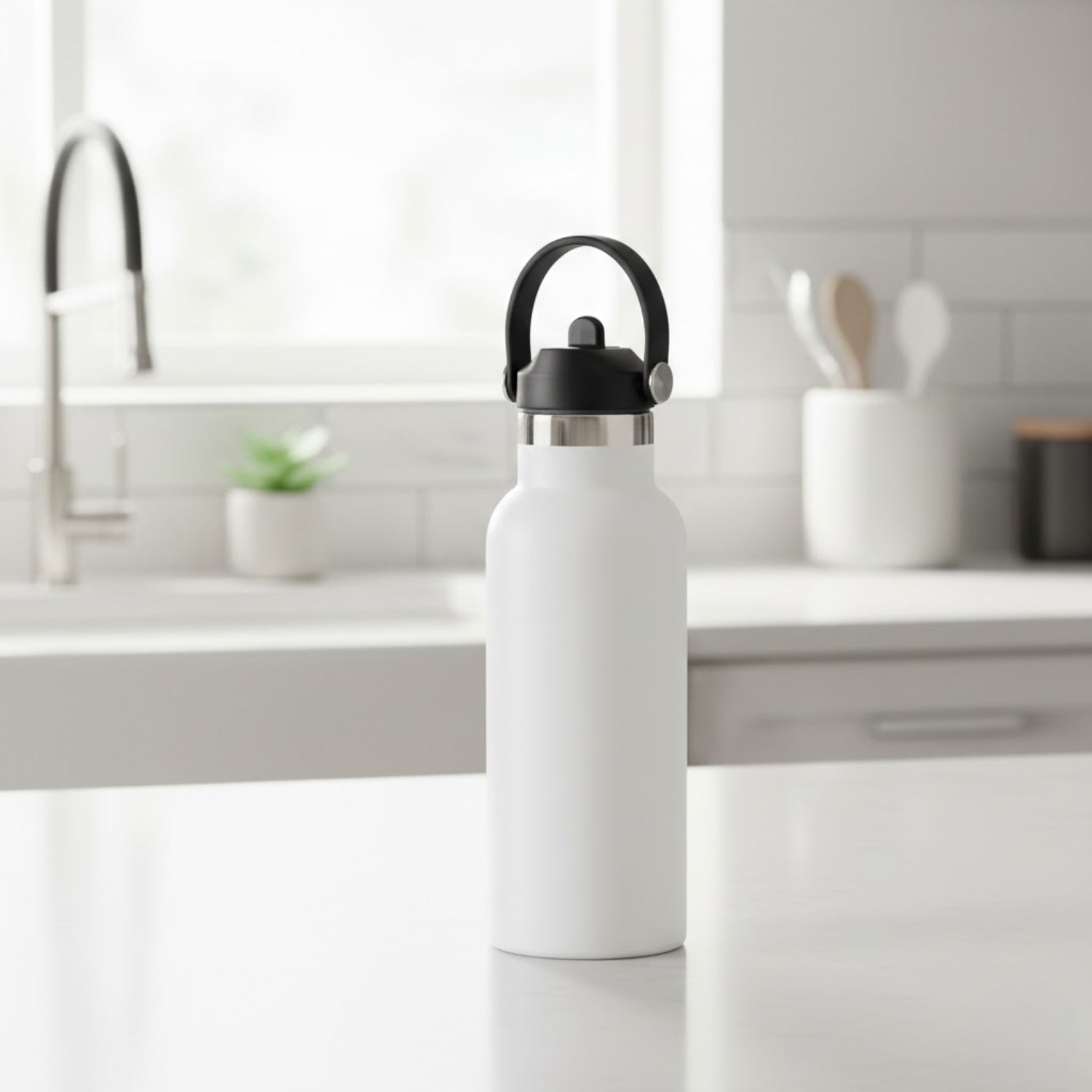 White stainless steel vacuum bottle 500 ml used for office and travel